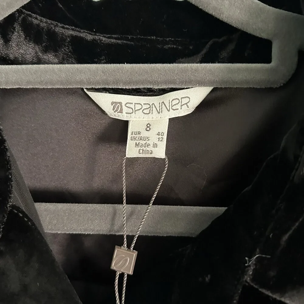 Vtg Spanner Black Velvet‎ Button Up Blouse 8 Whimsigoth Witchy 90s Y2K Gothic - Picture 2 of 10